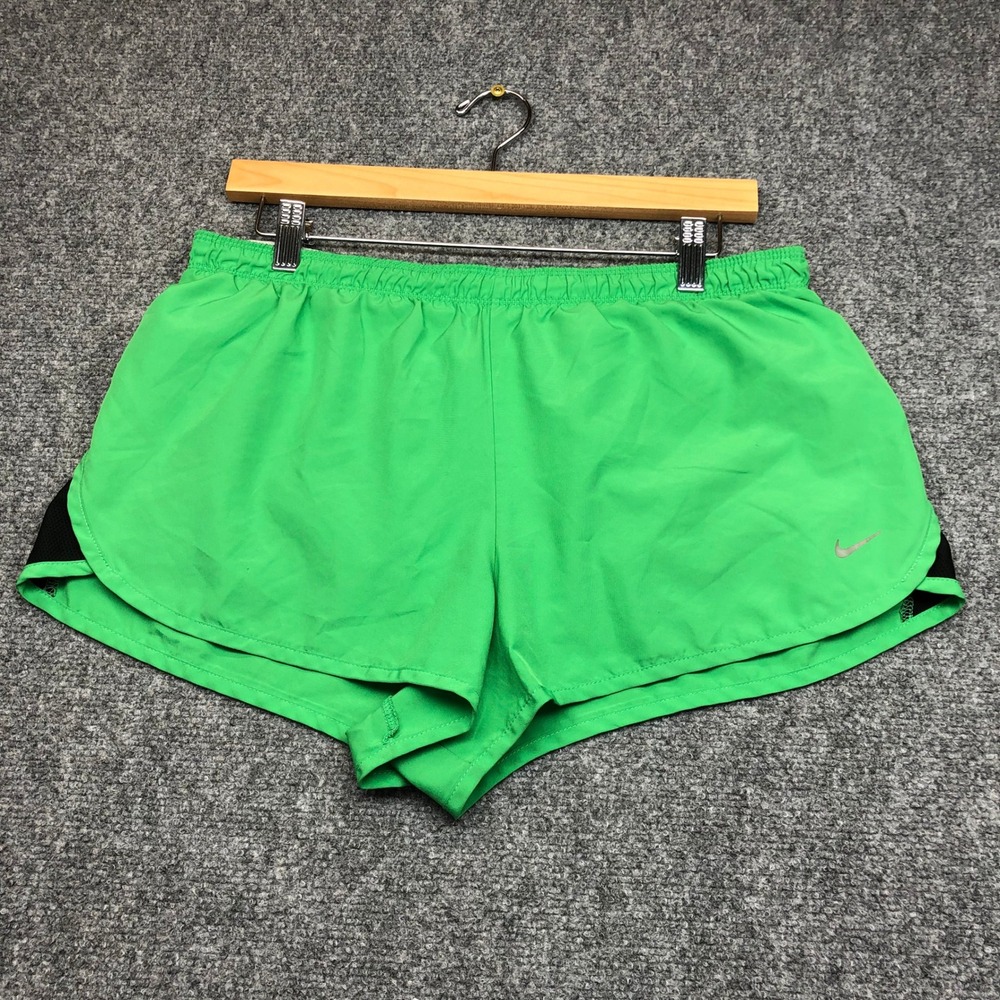 Nike Womens Dri-FIT Running Shorts Green Black Mesh Side Panels Size M